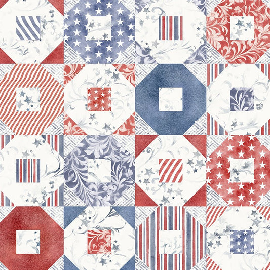 Stars & Stripes Octagon Patchwork Cheater Patriotic - Studio E from Fort Worth Fabric Studio