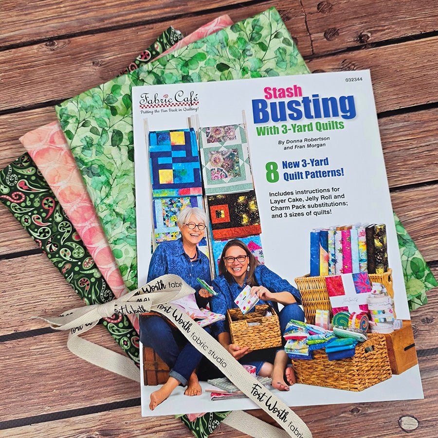 Stash Busting, Made Fun: 3 - Yard Quilt Book + 3 Coordinated One - Yard Cuts Kit by Fort Worth Fabric Studio