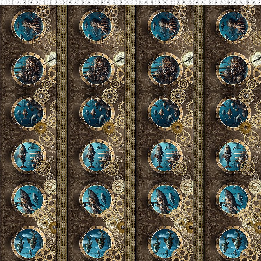 Steampunk Menagerie Border Stripe Multi - In the Beginning from Fort Worth Fabric Studio