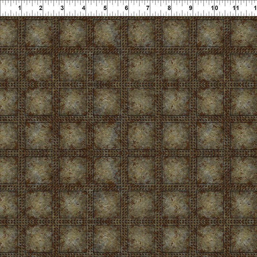 Steampunk Menagerie Rivets Gray - In the Beginning from Fort Worth Fabric Studio