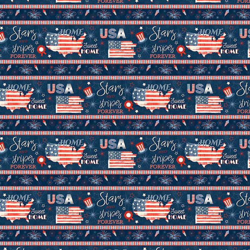 Stripes & Stars Repeating Stripe Multi - White Owl Textiles from Fort Worth Fabric Studio