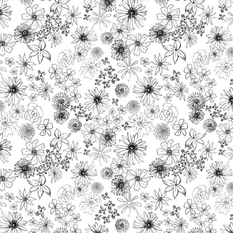 Sunset Meadow Floral Linework White - Clothworks from Fort Worth Fabric Studio