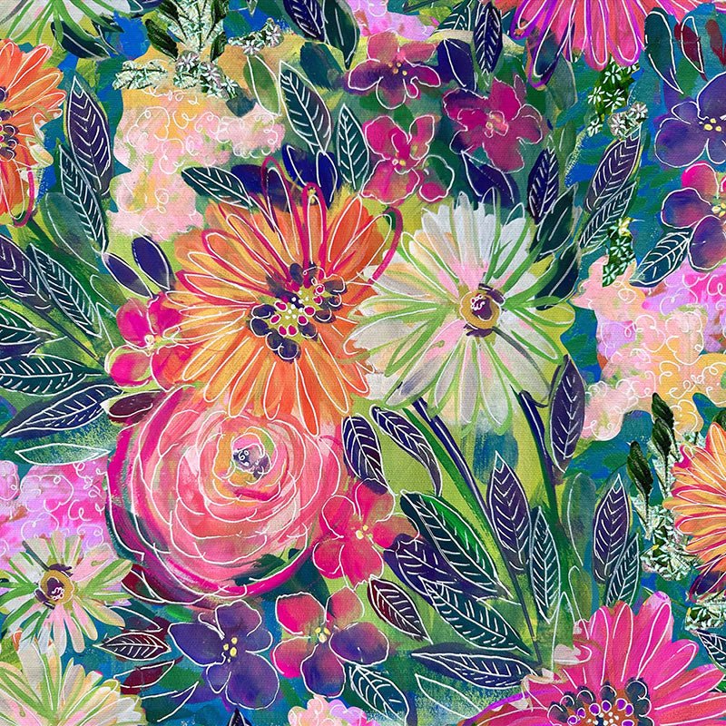 Sunset Meadow Sketchy Floral Multi - Clothworks from Fort Worth Fabric Studio