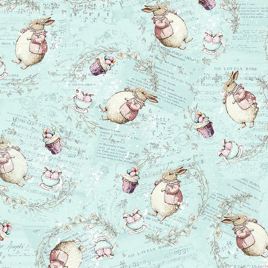 Sweet Spring Bunnies & Wreaths Blue - Blank Quilting from Fort Worth Fabric Studio