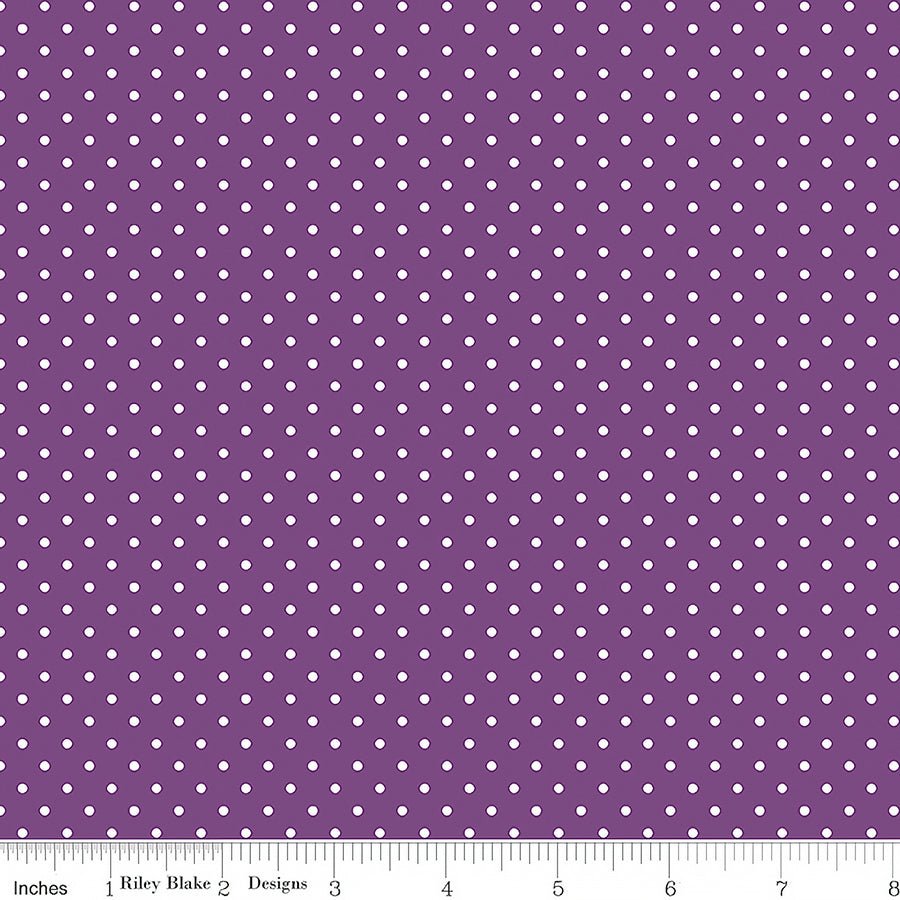 Swiss Dot White On Eggplant - Riley Blake from Fort Worth Fabric Studio