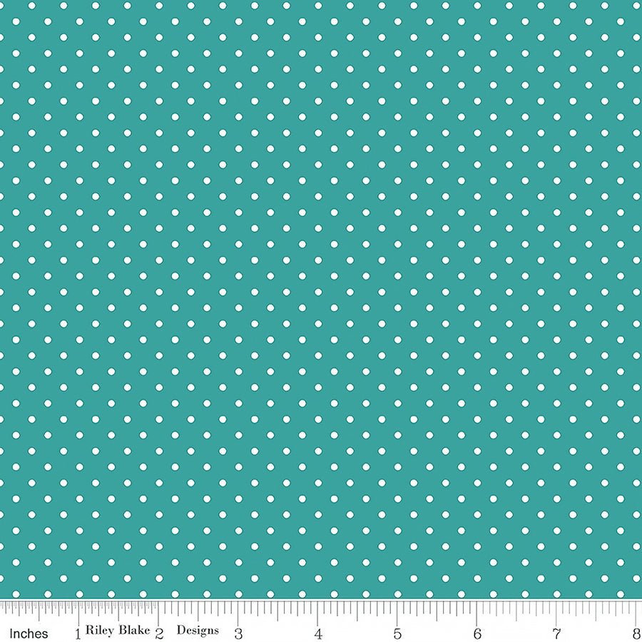 Swiss Dot White On Teal - Riley Blake from Fort Worth Fabric Studio