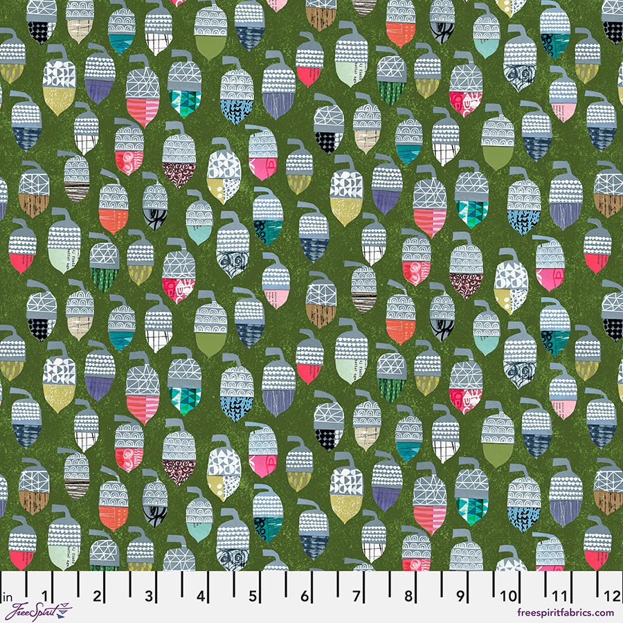 Tales from the Forest Acorns Green - Free Spirit from Fort Worth Fabric Studio