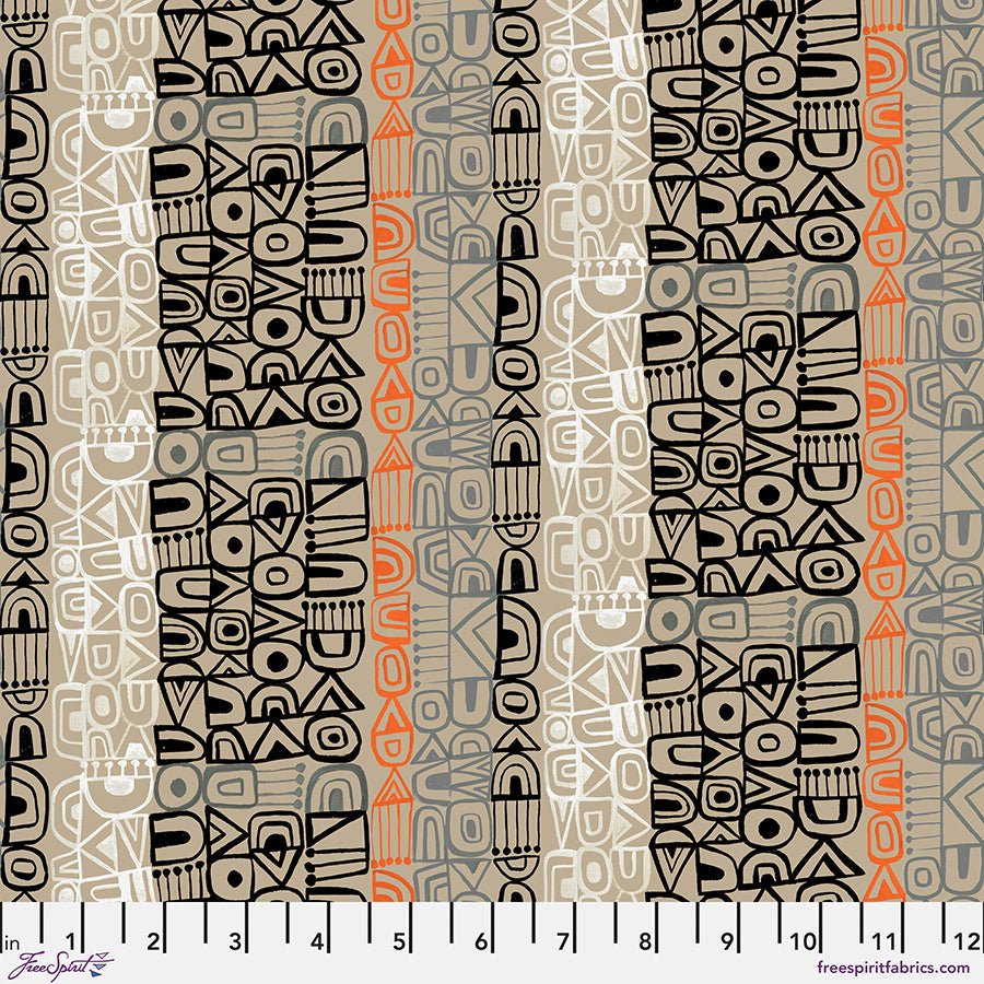 Tales from the Forest Geo Stripe Taupe - Free Spirit from Fort Worth Fabric Studio