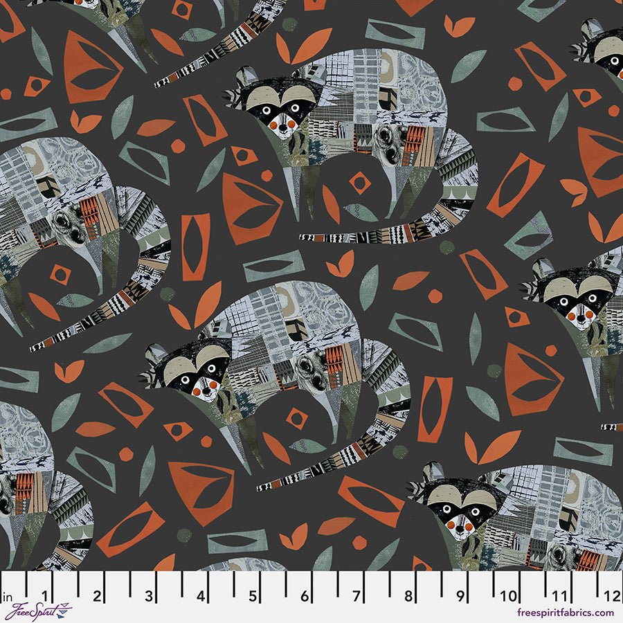 Tales from the Forest Raccoon Charcoal - Free Spirit from Fort Worth Fabric Studio