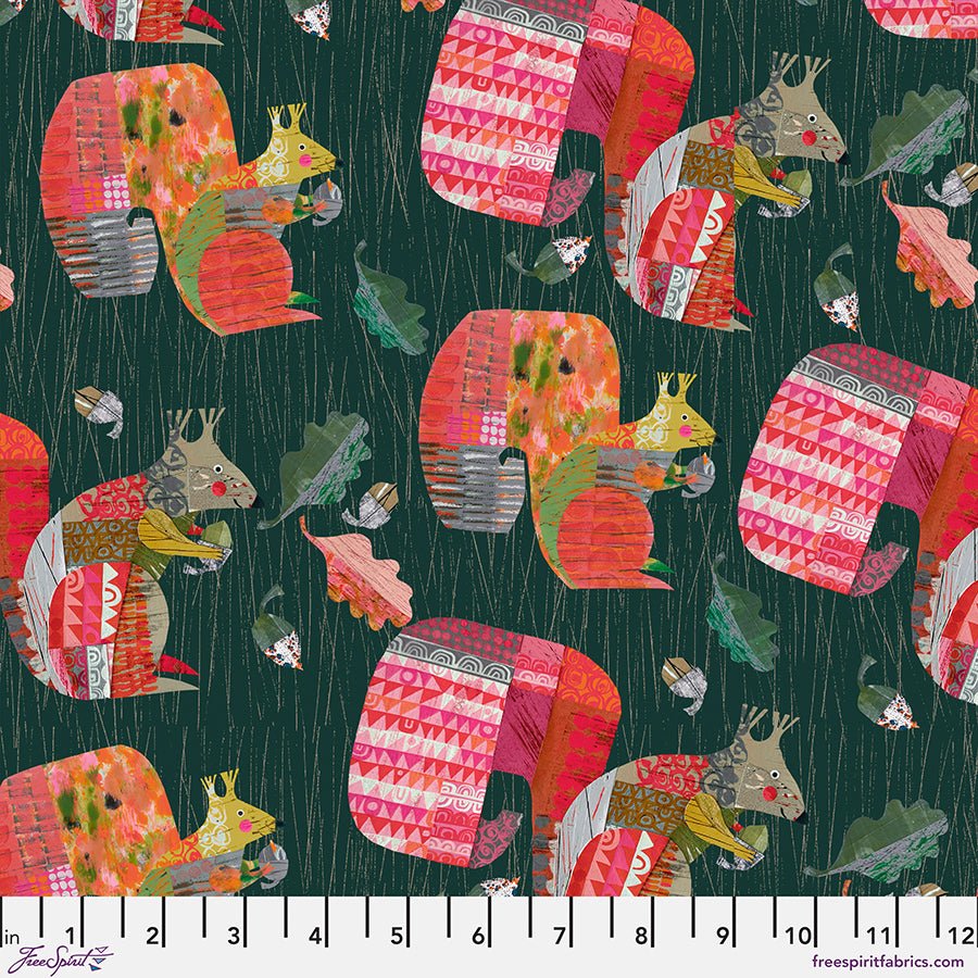 Tales from the Forest Squirrels Green - Free Spirit from Fort Worth Fabric Studio