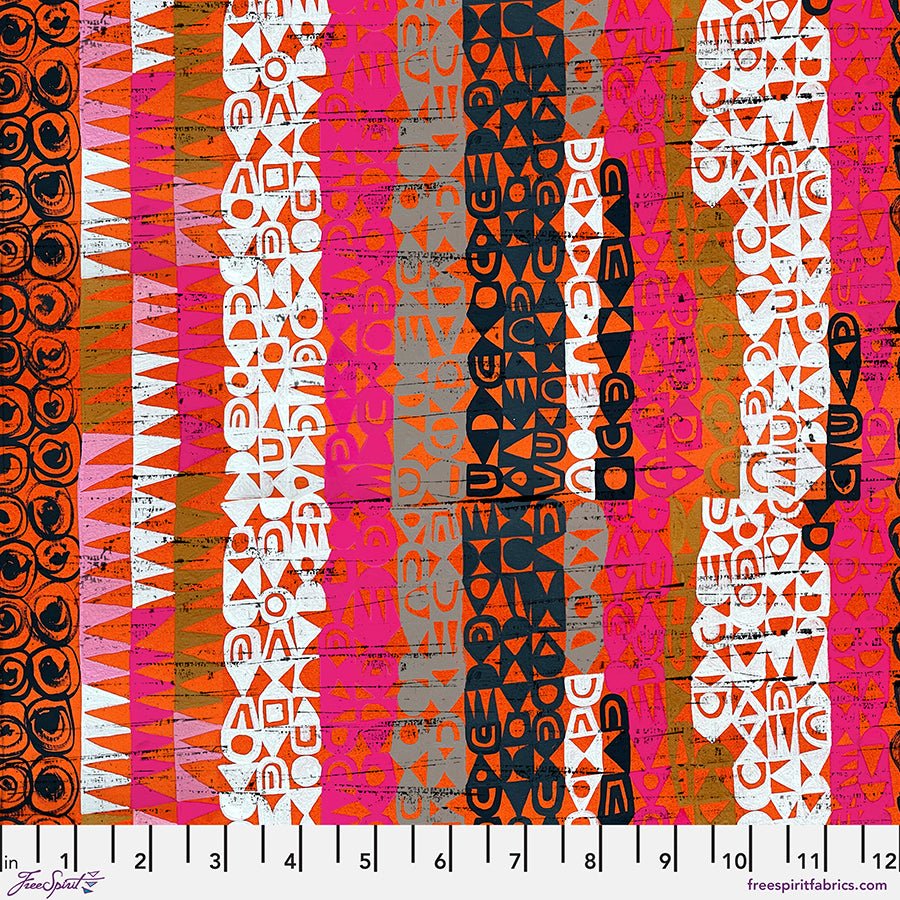 Tales from the Forest Textured Stripe Orange - Free Spirit from Fort Worth Fabric Studio