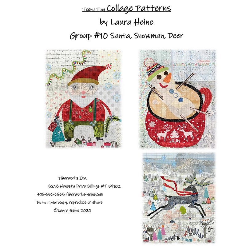 Teeny Tiny Collage Group 10 Santa, Snowman and Deer Quilt Pattern - Fiberworks Inc from Fort Worth Fabric Studio