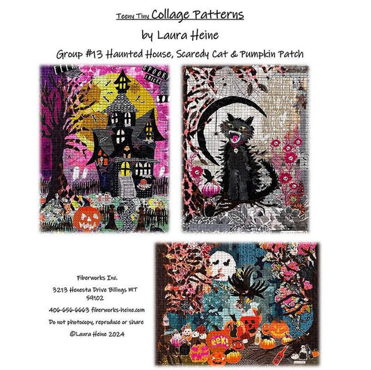 Teeny Tiny Collage Group 13 Haunted House, Scaredy Cat & Pumpkin Patch Quilt Pattern - Fiberworks Inc