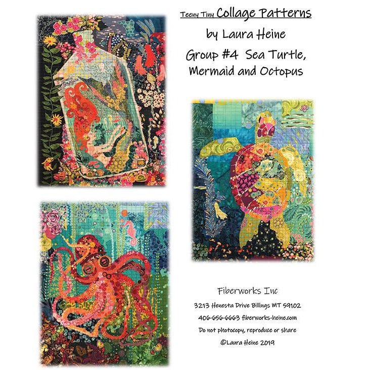 Teeny Tiny Collage Group 4 Sea Turtle, Mermaid and Octopus Quilt Pattern - Fiberworks Inc from Fort Worth Fabric Studio