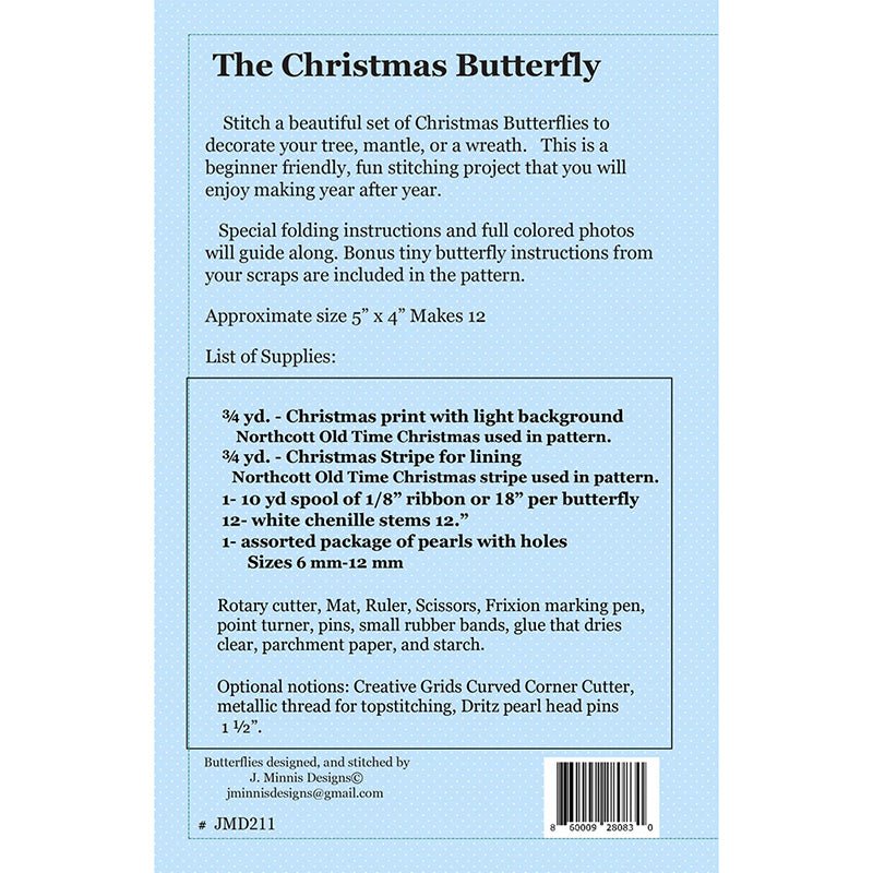 The Christmas Butterfly Pattern by J. Minnis Designs - J. Minnis Designs from Fort Worth Fabric Studio