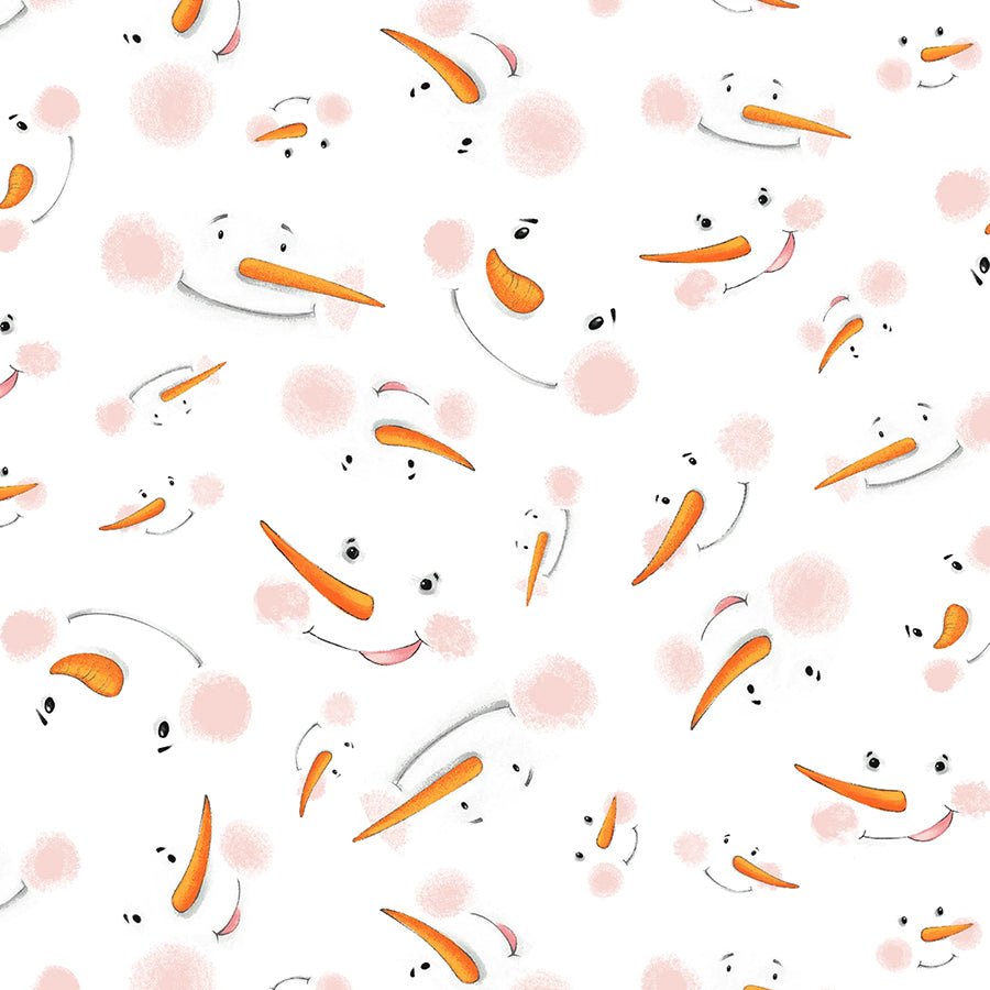 The Cool Club Flannel Snowman Face Toss White - Studio E from Fort Worth Fabric Studio