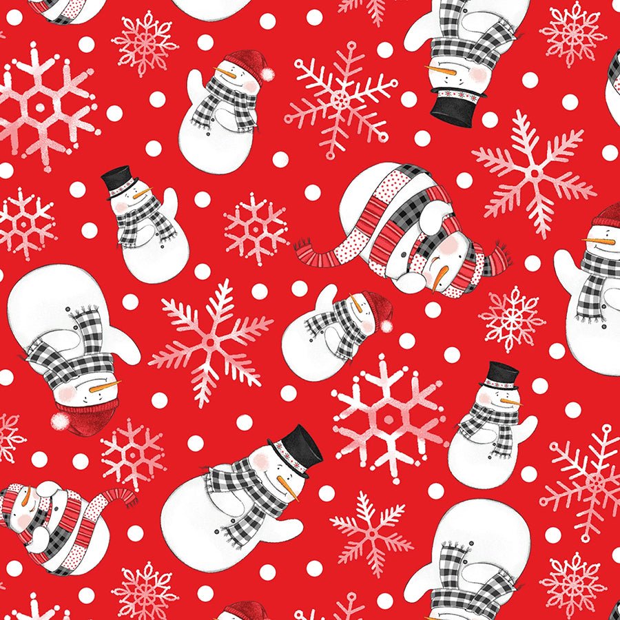 The Cool Club Flannel Snowman Toss Red - Studio E from Fort Worth Fabric Studio