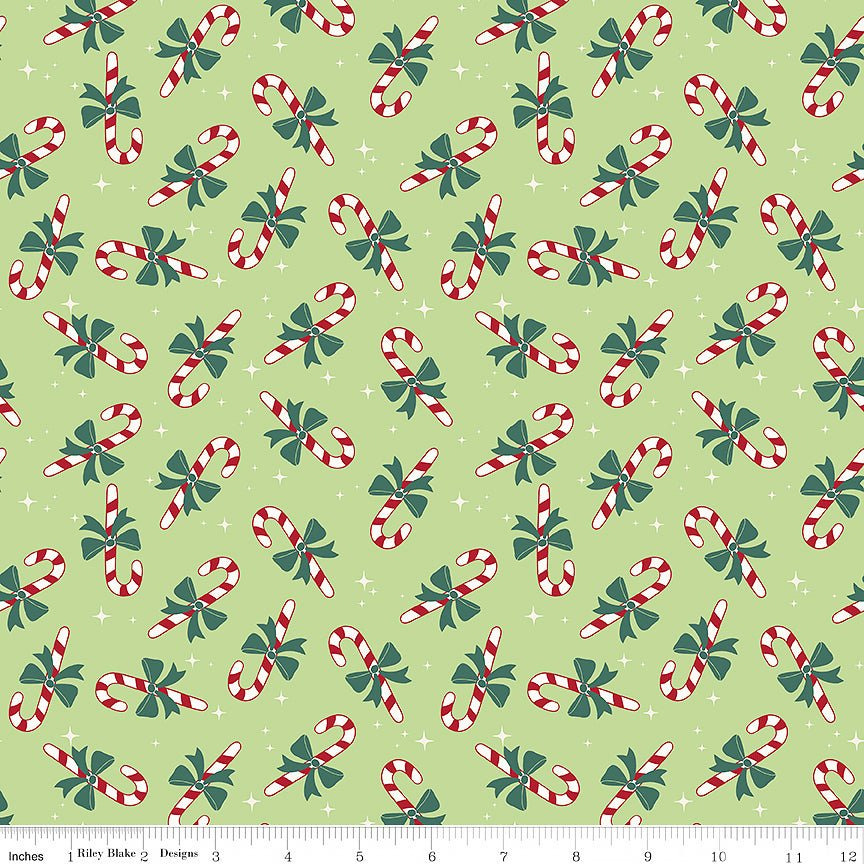 The North Pole Flannel Candy Cane Honeydew - Riley Blake from Fort Worth Fabric Studio