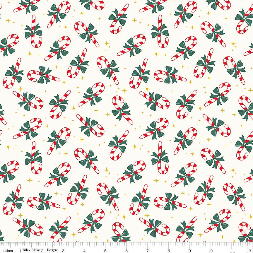 The North Pole Flannel Candy Cane White - Riley Blake from Fort Worth Fabric Studio