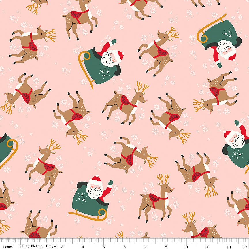 The North Pole Flannel Reindeer Toss Blush - Riley Blake from Fort Worth Fabric Studio