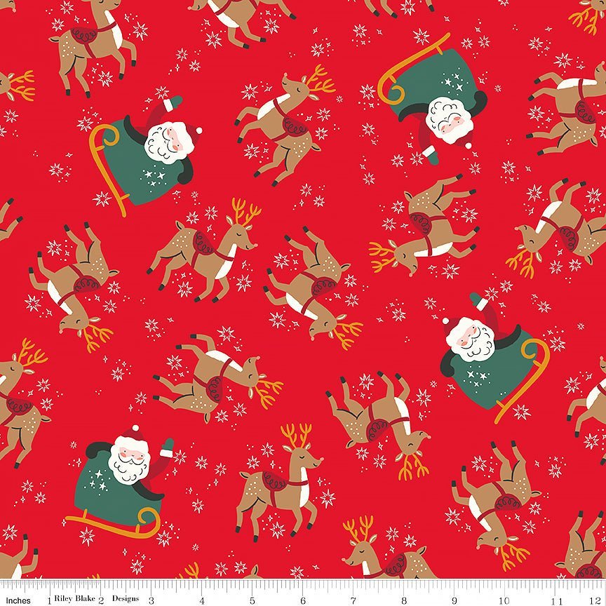 The North Pole Flannel Reindeer Toss Tomato – Remnant 33" × 44" - Riley Blake from Fort Worth Fabric Studio