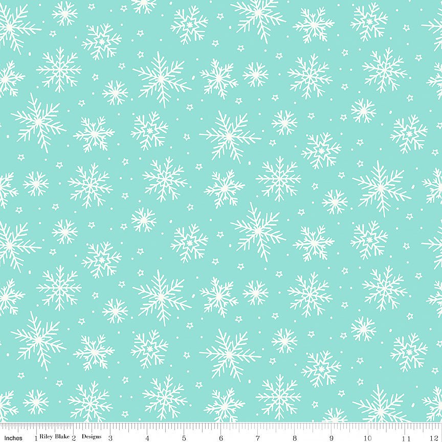 The North Pole Flannel Snowflakes Aqua - Riley Blake from Fort Worth Fabric Studio