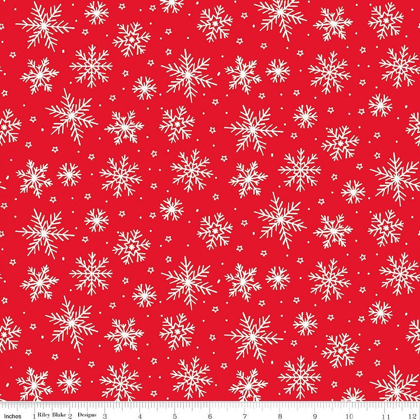 The North Pole Flannel Snowflakes Tomato – Remnant 11" × 44" - Riley Blake from Fort Worth Fabric Studio