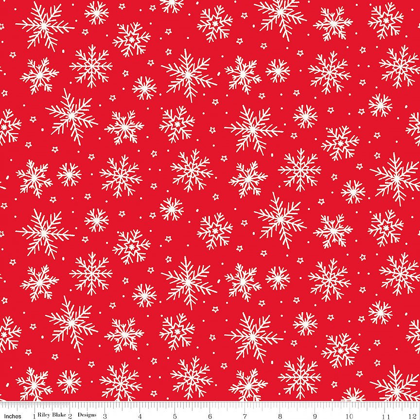 The North Pole Flannel Snowflakes Tomato - Riley Blake from Fort Worth Fabric Studio