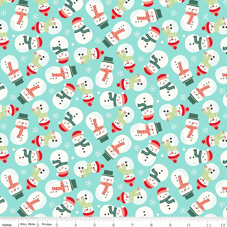 The North Pole Flannel Snowmen Aqua - Riley Blake from Fort Worth Fabric Studio