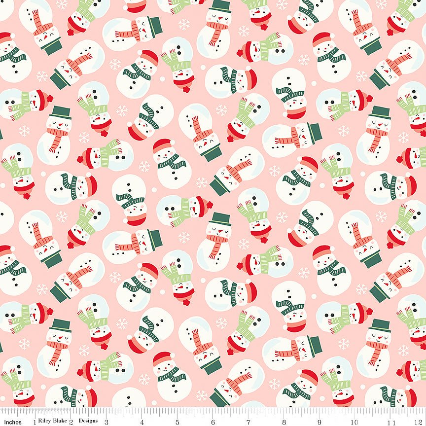 The North Pole Flannel Snowmen Blush - Riley Blake from Fort Worth Fabric Studio