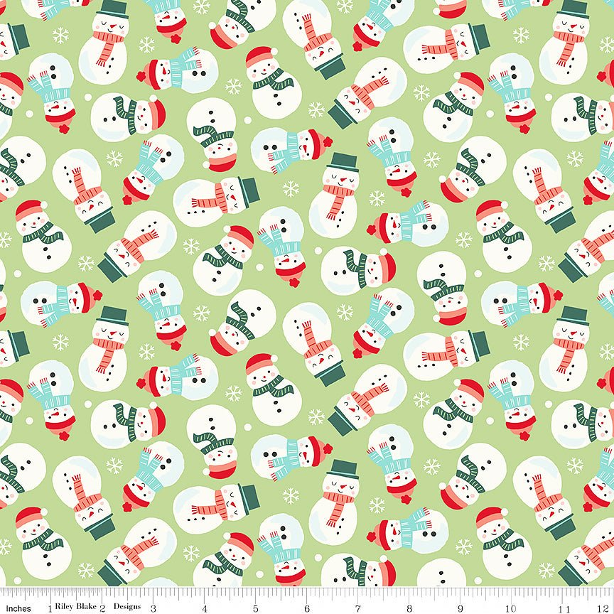 The North Pole Flannel Snowmen Honeydew - Riley Blake from Fort Worth Fabric Studio