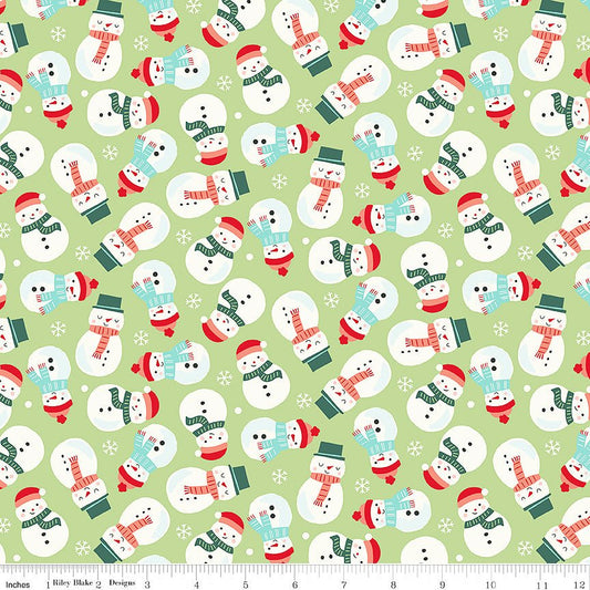 The North Pole Flannel Snowmen Honeydew - Riley Blake from Fort Worth Fabric Studio