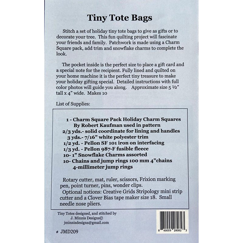 Tiny Tote Bags Pattern by J. Minnis Designs - J. Minnis Designs from Fort Worth Fabric Studio