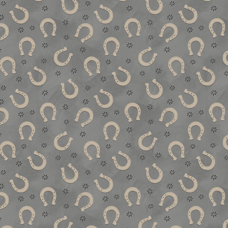 Tiny Trots Horseshoes Gray - Henry Glass from Fort Worth Fabric Studio