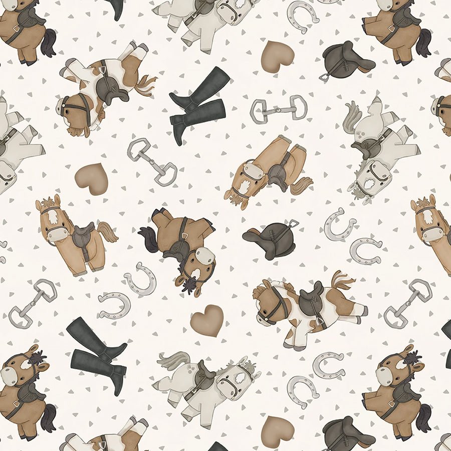 Tiny Trots Tossed Ponies Cream - Henry Glass from Fort Worth Fabric Studio
