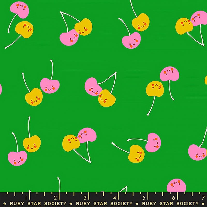 Trinketry Cherry Friends Deep Verdant - Ruby Star Society from Fort Worth Fabric Studio