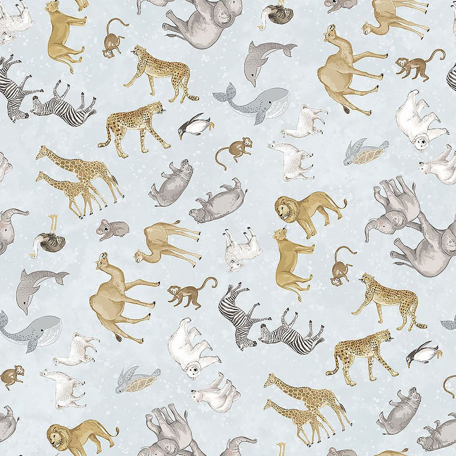 Two by Two Small Animal Toss Pale Blue Multi - Northcott from Fort Worth Fabric Studio