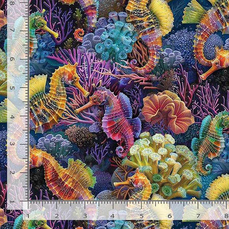 Underwater Paradise Reef Seahorses Multi - Timeless Treasures from Fort Worth Fabric Studio