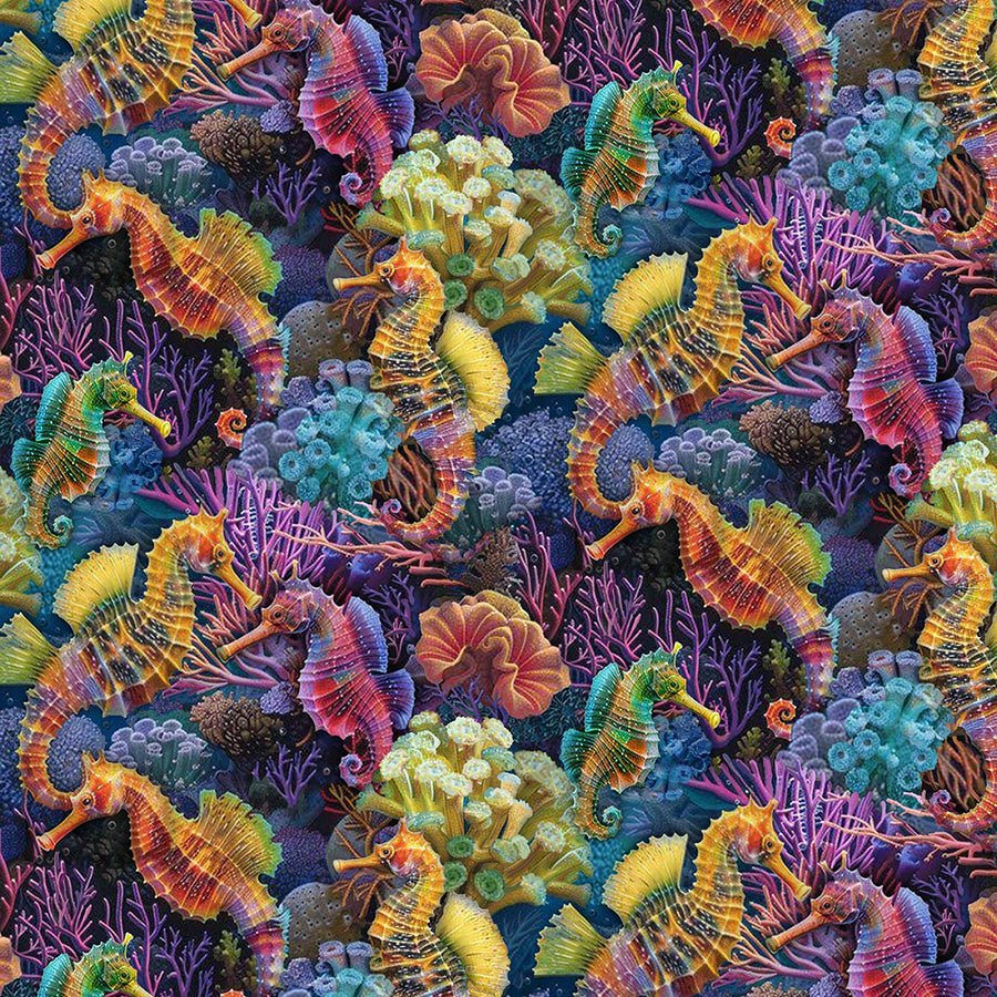 Underwater Paradise Reef Seahorses Multi - Timeless Treasures from Fort Worth Fabric Studio