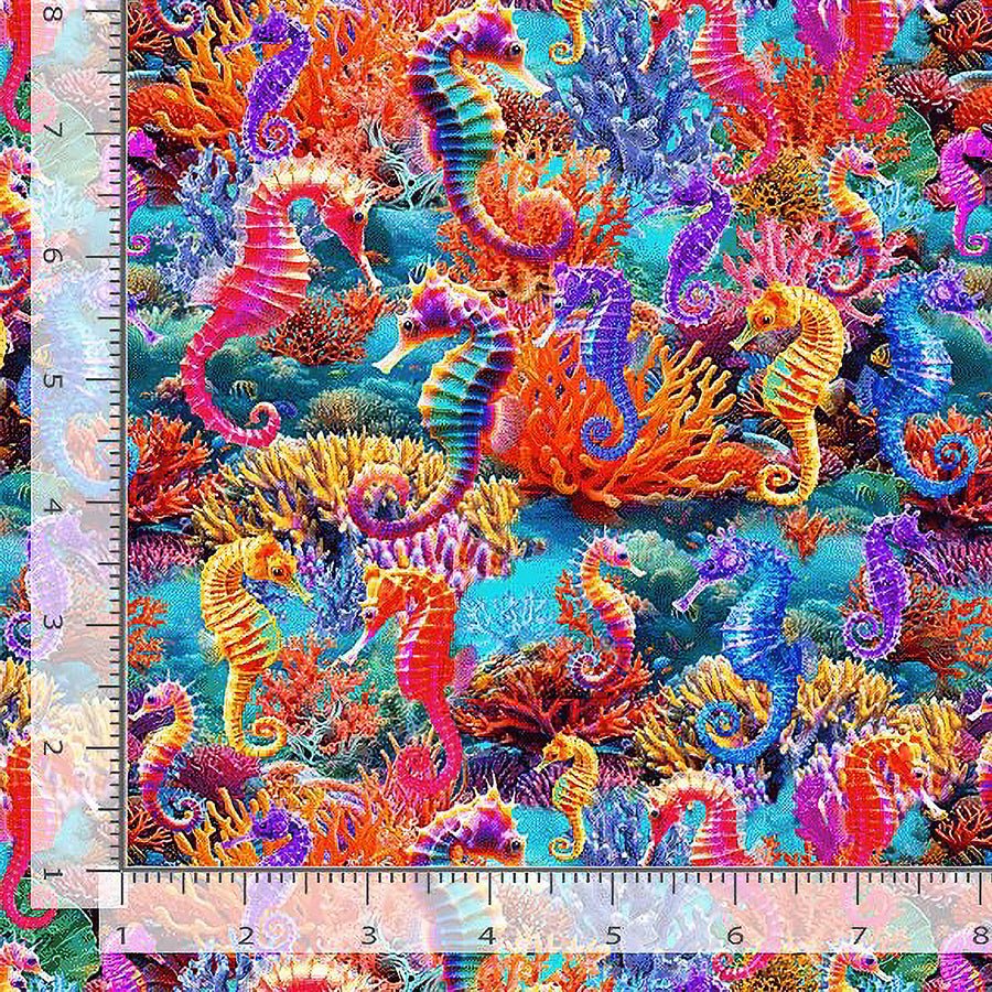 Underwater Paradise Sea Horses Coral - Timeless Treasures from Fort Worth Fabric Studio