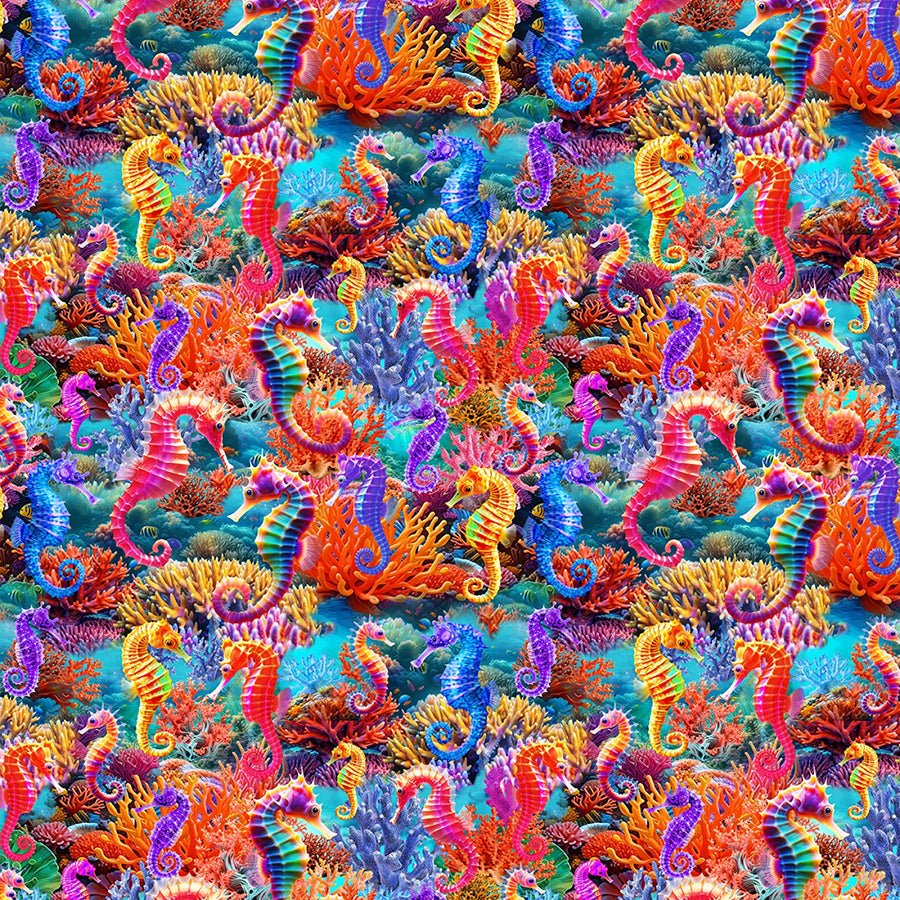 Underwater Paradise Sea Horses Coral - Timeless Treasures from Fort Worth Fabric Studio