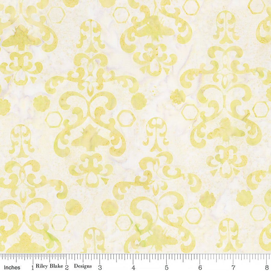 Watercolor Daisies Batiks Damask Parmesan - Riley Blake from Fort Worth Fabric Studio