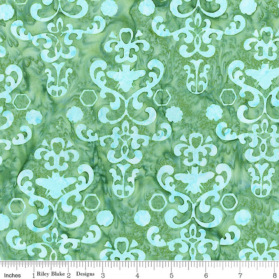 Watercolor Daisies Batiks Damask Winter Mint - Riley Blake from Fort Worth Fabric Studio