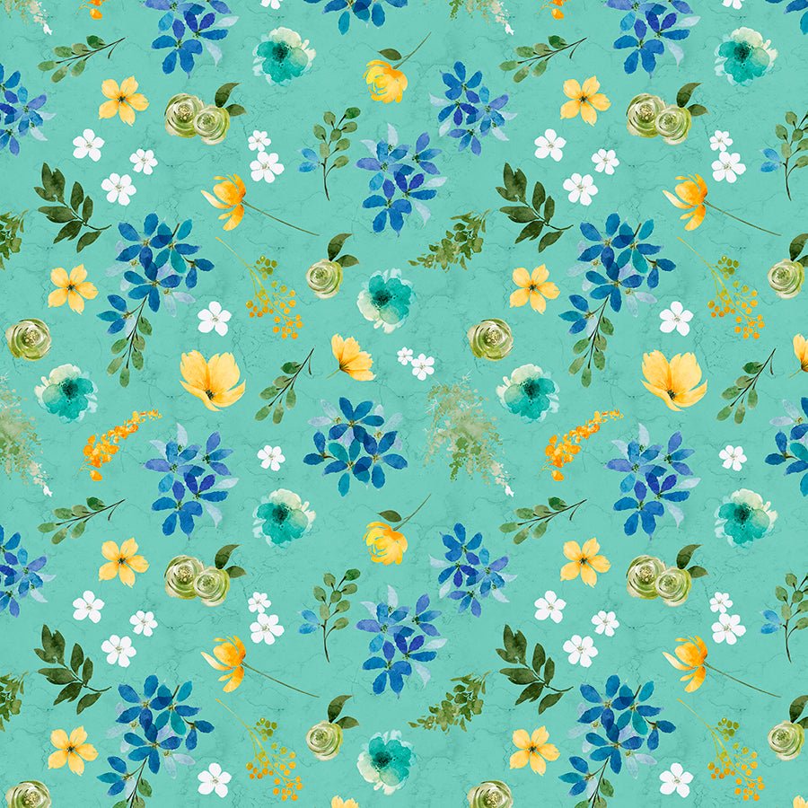 Wilmington Sunlit Serenade Large Floral Teal 1 Yard Cut - Wilmington Prints from Fort Worth Fabric Studio