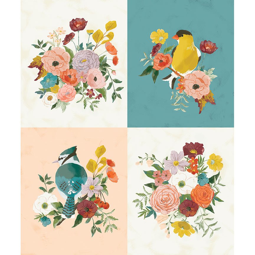 Winged Medley 36" Birds & Bouquets Panel Multi - Riley Blake from Fort Worth Fabric Studio
