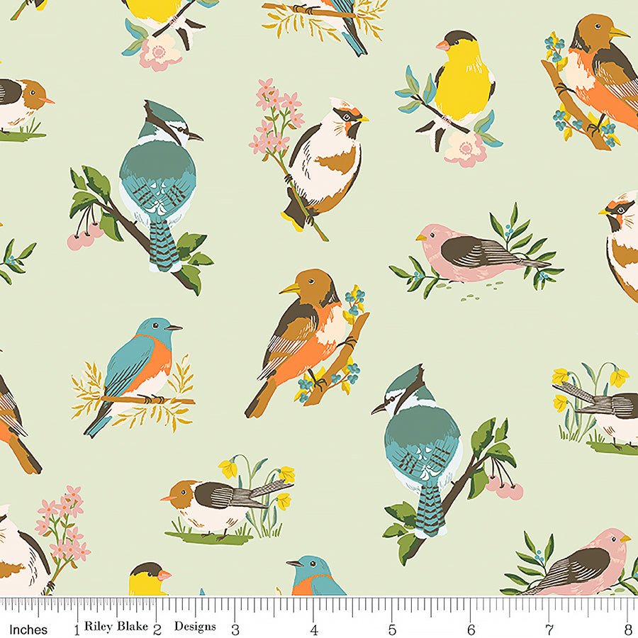 Winged Medley Birds Sage - Riley Blake from Fort Worth Fabric Studio