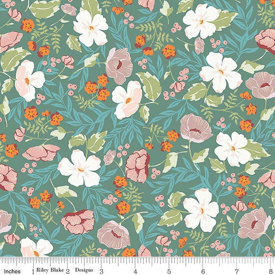 Winged Medley Boho Blooms Teal - Riley Blake from Fort Worth Fabric Studio
