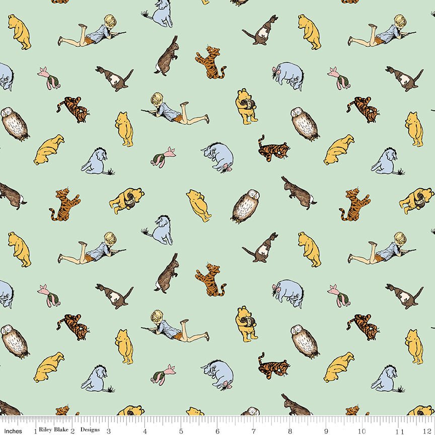 Winnie the Pooh Characters Green - Riley Blake from Fort Worth Fabric Studio