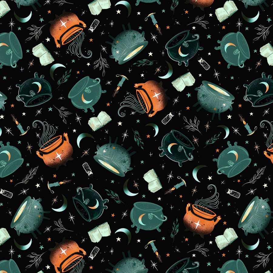 Witchy Wicked Cauldrons Black - Blank Quilting from Fort Worth Fabric Studio
