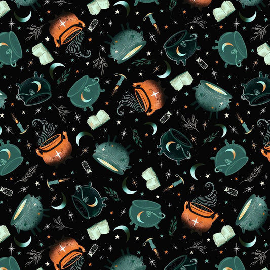 Witchy Wicked Cauldrons Black - Blank Quilting from Fort Worth Fabric Studio
